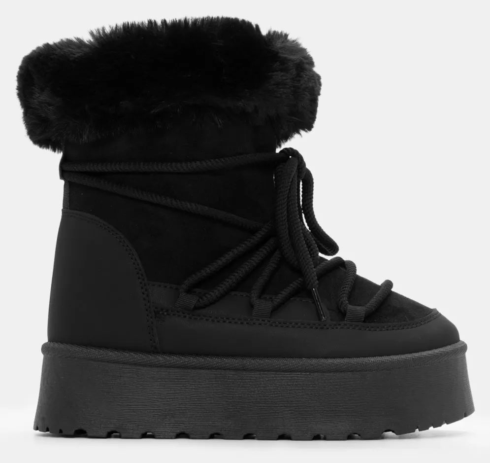 Μποτάκια Δίσολα Χιονιού με Επένδυση Γούνας - Μαύρο
