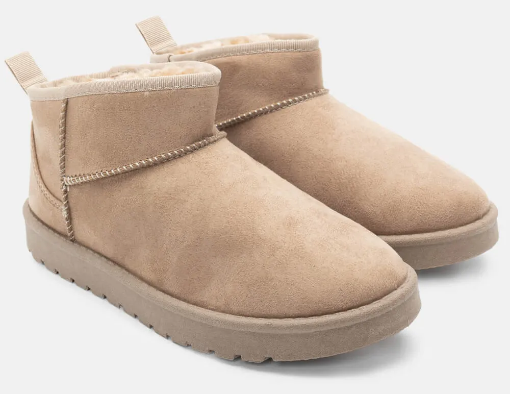 Μποτάκια με Εσωτερική Επένδυση Γούνας - Μπεζ-Σκούρο