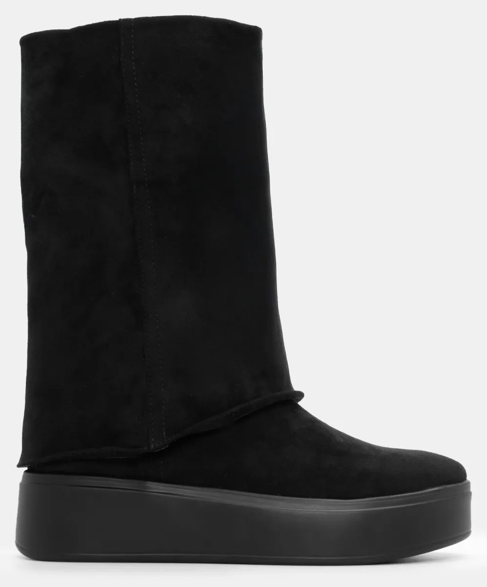 Μποτάκια με Εφέ Αναδιπλουμένης Φάσας - Μαύρο