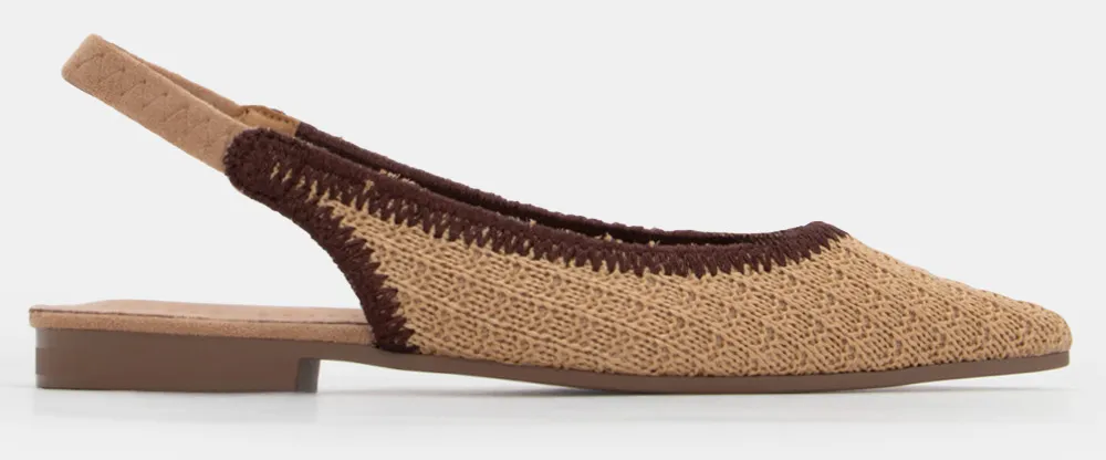 Γοβάκια Μυτερά με Πλεκτή Πλέξη - Καφέ