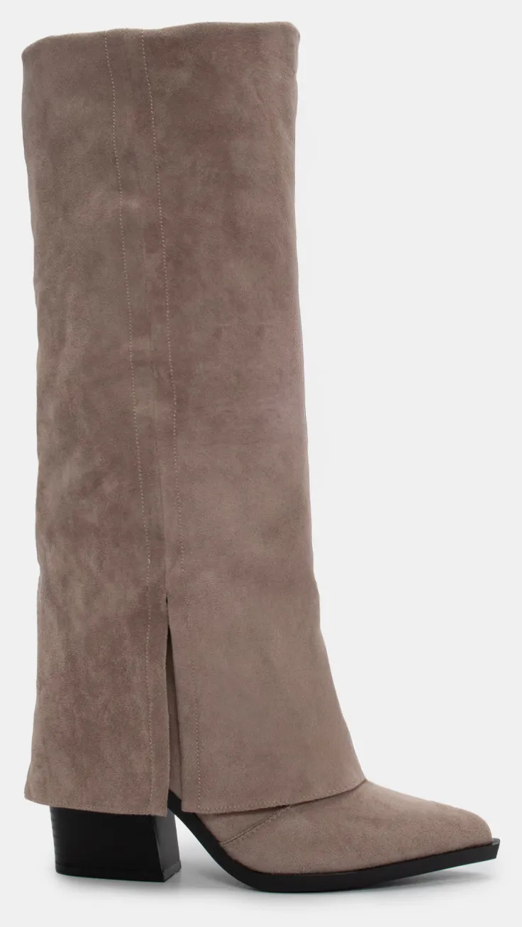 Μπότες Cowboy με Εφέ Αναδιπλούμενης Φάσας - Μπεζ-Σκούρο