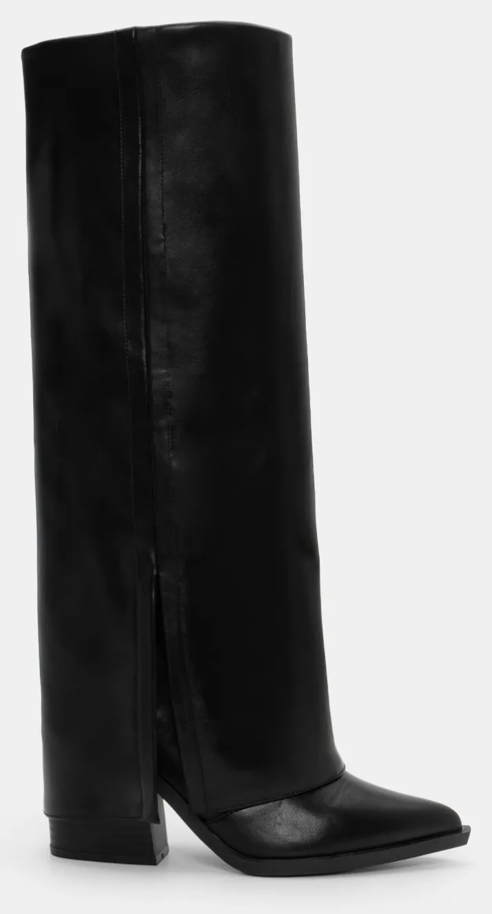 Μπότες Cowboy με Εφέ Αναδιπλούμενης Φάσας - Μαύρο-Ματ