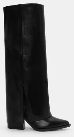 Μπότες Cowboy με Εφέ Αναδιπλούμενης Φάσας - Μαύρο-Ματ