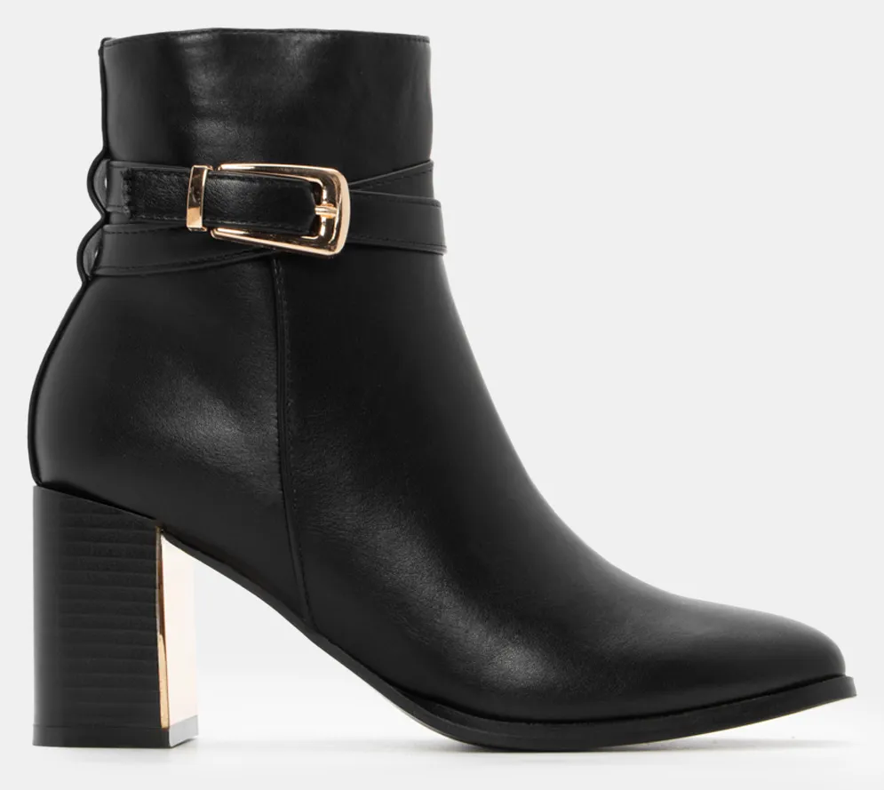 Μποτάκια Μυτερά με Μεταλλική Λεπτομέρεια στο Τακούνι - Μαύρο