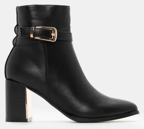 Μποτάκια Μυτερά με Μεταλλική Λεπτομέρεια στο Τακούνι - Μαύρο