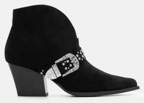 Μποτάκια Cowboy Μυτερά με Διακοσμητικό Λουράκι Από Τρούκς - Μαύρο