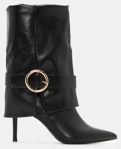 Μποτάκια με Εφέ Αναδιπλούμενης Φάσας & Διακοσμητικό Λουράκι - Μαύρο