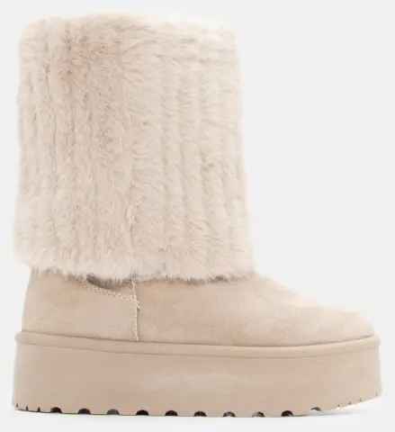 Μποτάκια Δίσολα με Εσωτερική Επένδυση Γούνας - Μπεζ