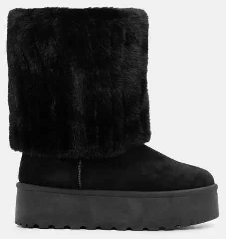 Μποτάκια Δίσολα με Εσωτερική Επένδυση Γούνας - Μαύρο