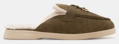 Παντόφλες Γούνινες με Διακοσμητικό - Χακί