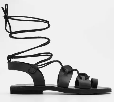 LUIGI DESIGN - Δερμάτινα Flat Σανδάλια Lace Up - Μαύρο