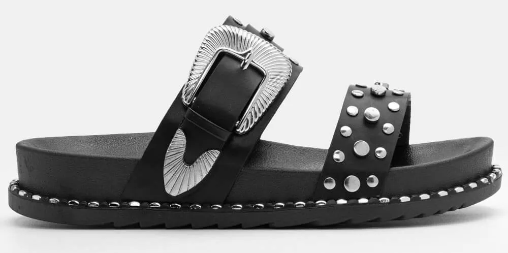 Σανδάλια Flatform με Διακοσμητικό Ζωνάκι & Τρουκς - Μαύρο