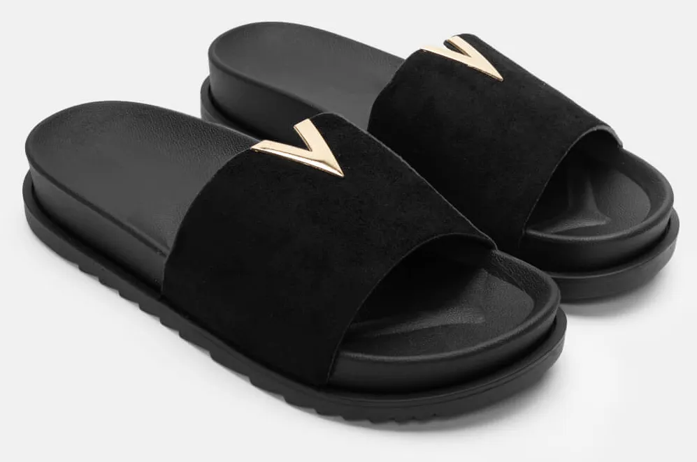 Flatform Σανδάλια με Μεταλλική Λεπτομέρεια V - Μαύρο