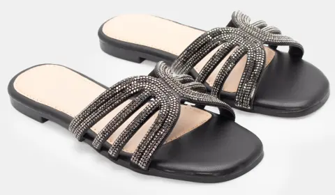 Flat Σανδάλια με Strass - Μαύρο