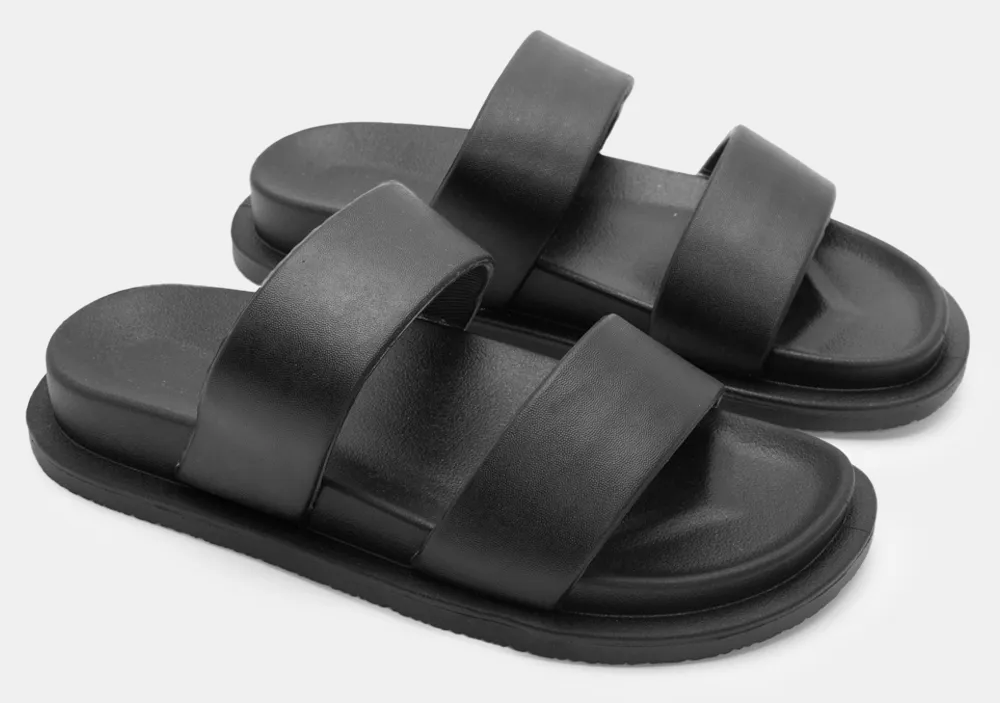 Σανδάλια Flatform με Διπλή Φάσα - Μαύρο