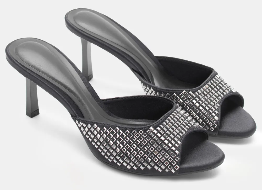 Mules με Διακοσμητικές Πέτρες - Μαύρο