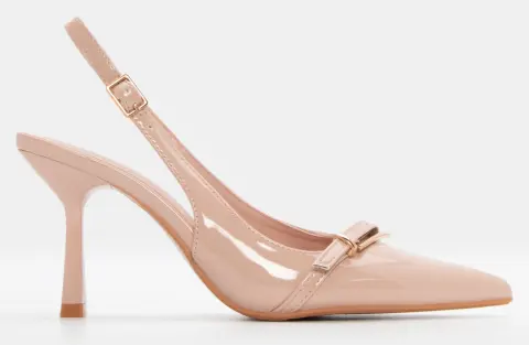 Γόβες Μυτερές Slingback με Διακοσμητική Τόκα - Μπεζ