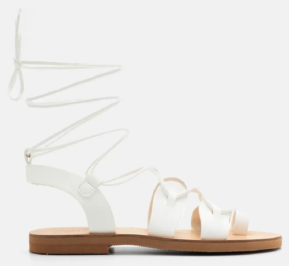 LUIGI DESIGN - Δερμάτινα Flat Σανδάλια Lace Up - Λευκό