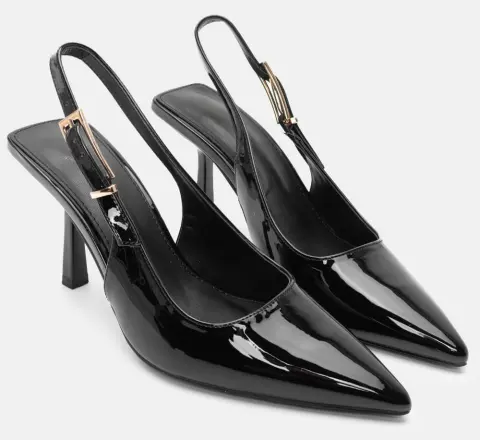 Γόβες Μυτερές Slingback - Μαύρο-Λουστρίνι