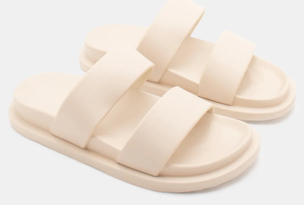 Σανδάλια Flatform με Διπλή Φάσα - Μπεζ