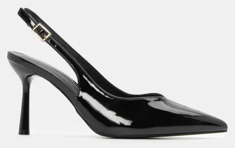 Γόβες Μυτερές Slingback - Μαύρο-Λουστρίνι