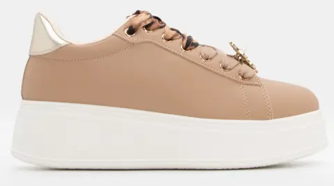 Sneakers με Διπλά Κορδόνια με Διακοσμητική Πεταλούδα - Μπεζ-Σκούρο