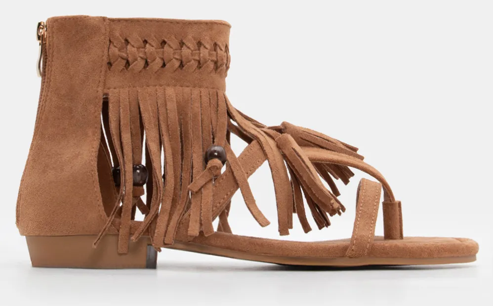 Σανδάλια Boho με Φερμουάρ από Πίσω - Κάμελ