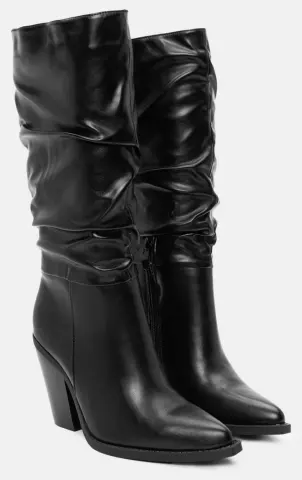 Μπότες Μυτερές με Σούρα - Μαύρο