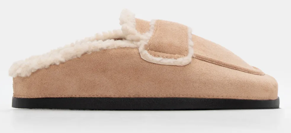 Clogs Σαμπό με Εσωτερική Επένδυση Γούνας - Μπεζ-Σκούρο