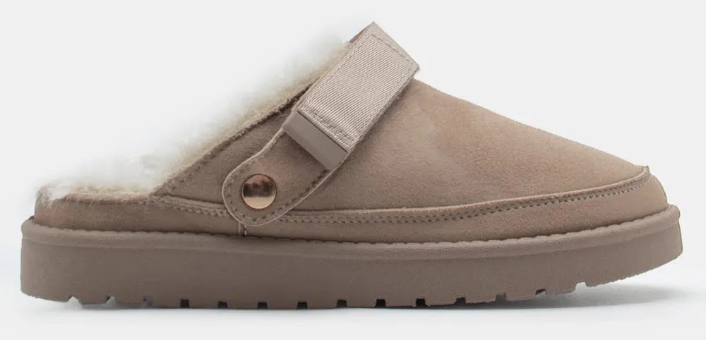 Clogs Σαμπό με Εσωτερική Επένδυση Γούνας & Λουράκι Scratch - Μπεζ-Σκούρο