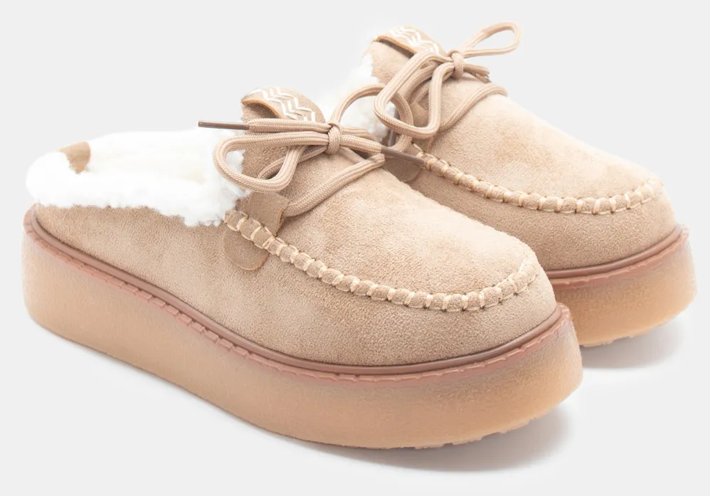 Clogs Σαμπό Δίσολα με Διακοσμητικά Κορδόνια - Μπεζ-Σκούρο