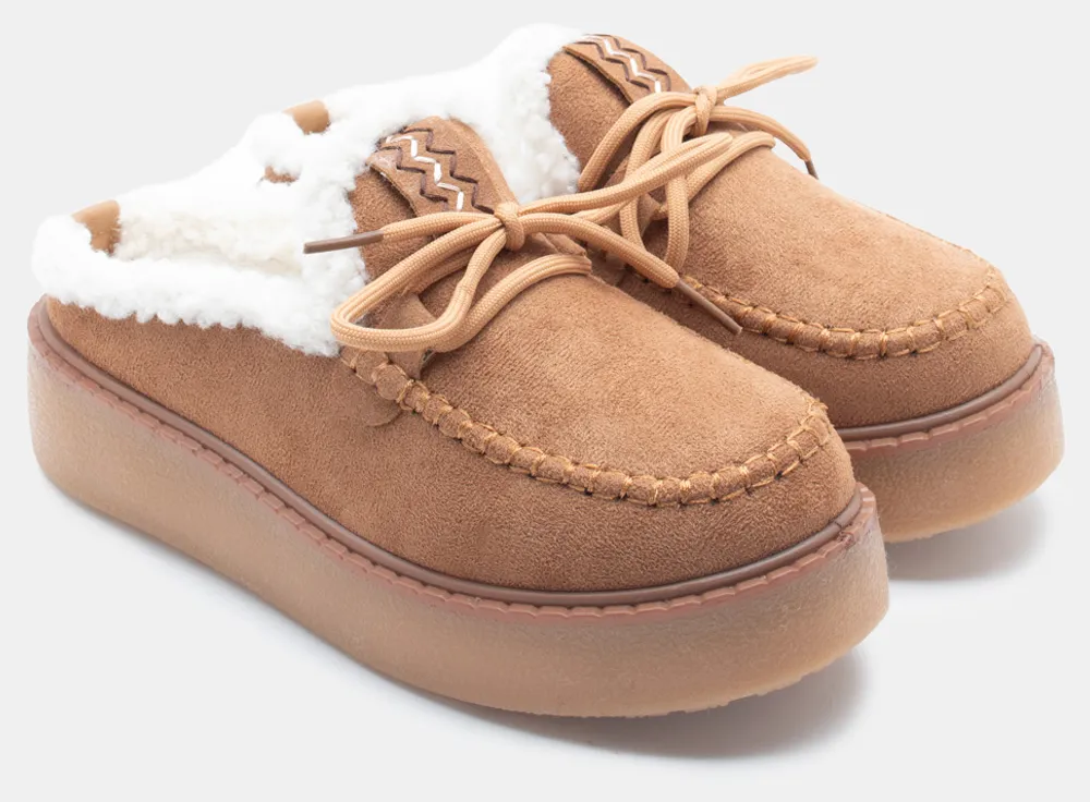 Clogs Σαμπό Δίσολα με Διακοσμητικά Κορδόνια - Κάμελ