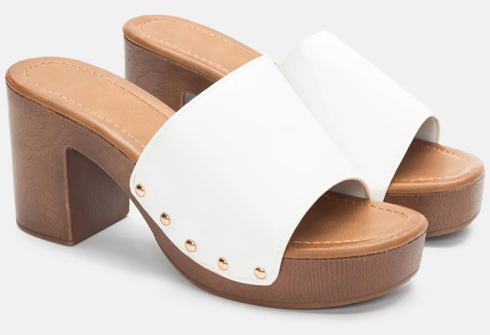 Clogs με Φαρδιά Φάσα & Τρουκς - Λευκό