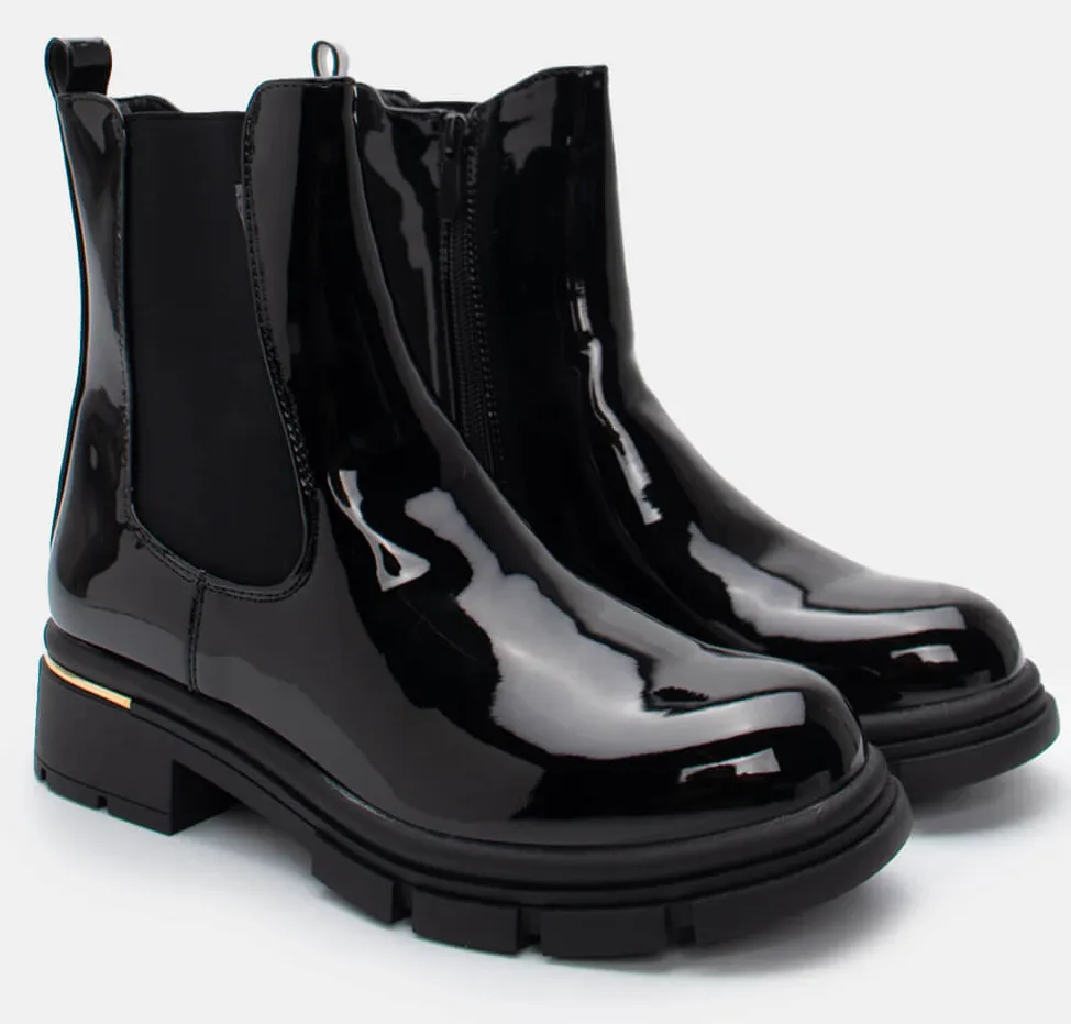 Μποτάκια με Λάστιχο & Μεταλλική Λεπτομέρεια - Μαύρο-Λουστρίνι