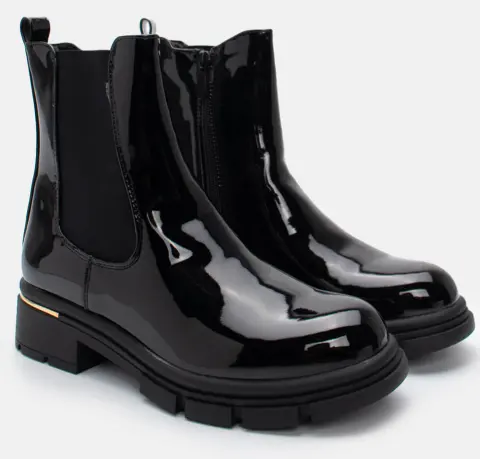 Μποτάκια με Λάστιχο & Μεταλλική Λεπτομέρεια - Μαύρο-Λουστρίνι