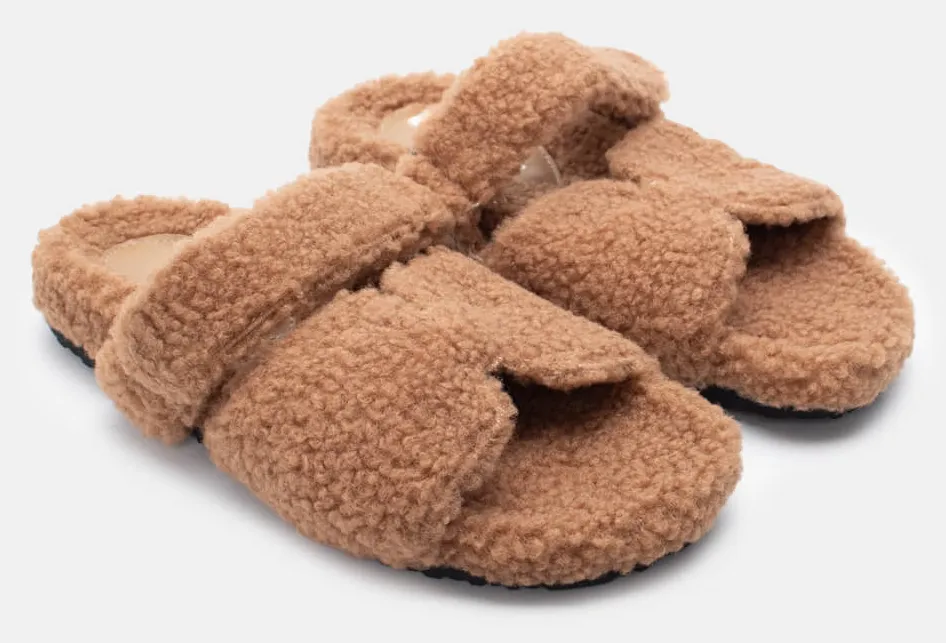 Παντόφλες με Γούνα και Λουράκι Sctrach - Μπεζ-Σκούρο