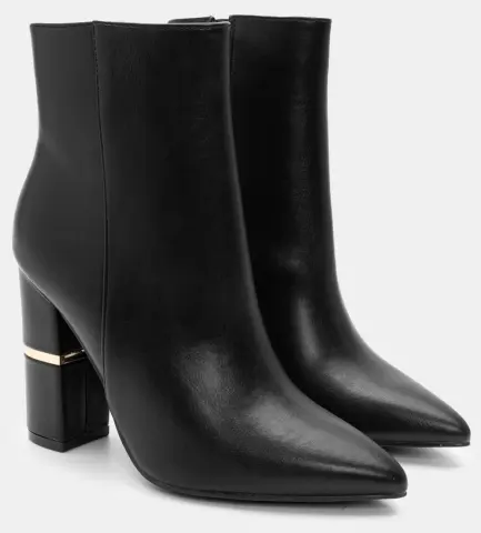 Μποτάκια Μυτερά με Μεταλλική Λεπτομέρεια - Μαύρο-Ματ