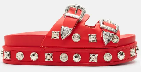 Σανδάλια Flatform με Διακοσμητικά Τρουκς - Κόκκινο