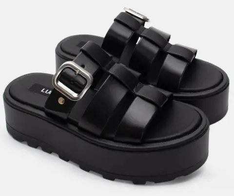 LUIGI DESIGN - Πλατφόρμες με Λουράκια & Τόκα - Μαύρο