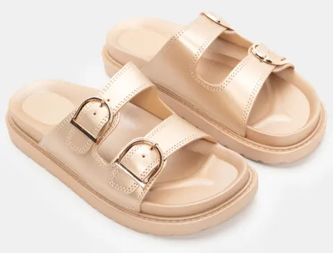 Σανδάλια Flatform με Διπλές Τόκες - Χρυσό