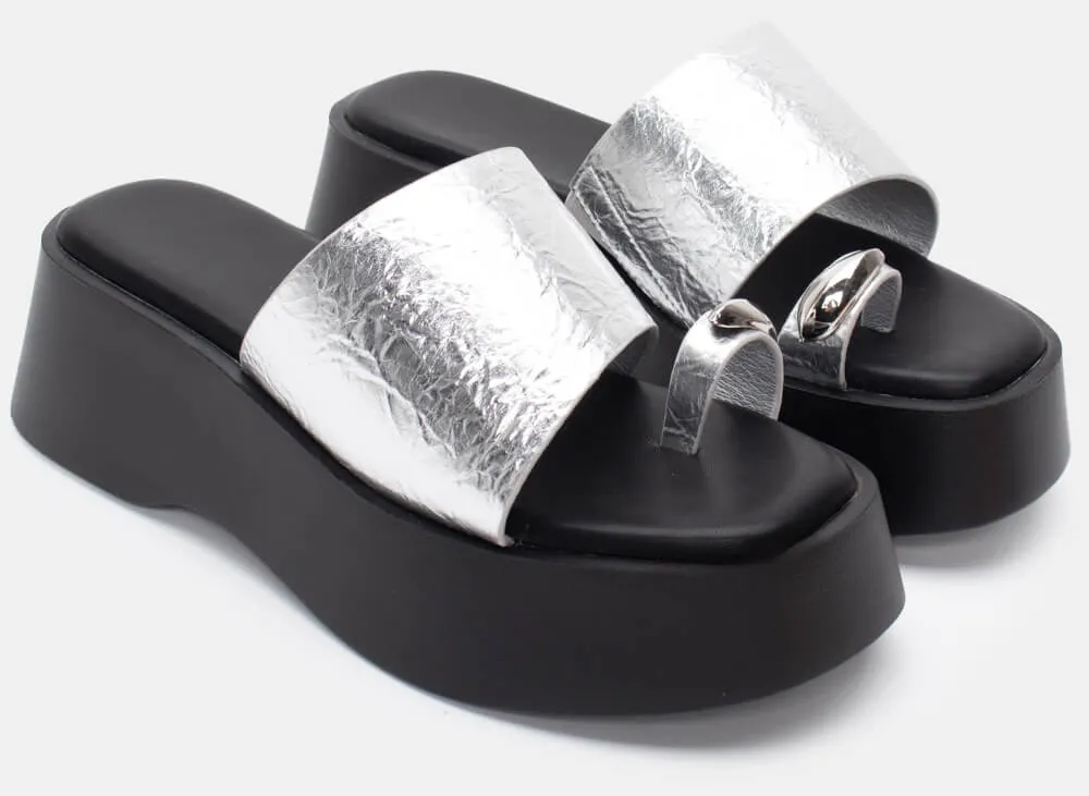 Πλατφόρμες με Φαρδιά Φάσα & Διακοσμητικό - Ασημί