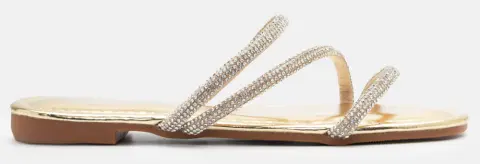 Flat Σανδάλια με Λουράκια απο Strass - Χρυσό