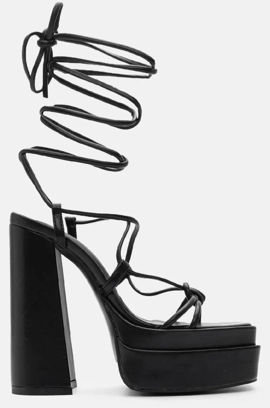 Πέδιλα Lace Up με Διπλή Φιάπα - Μαύρο