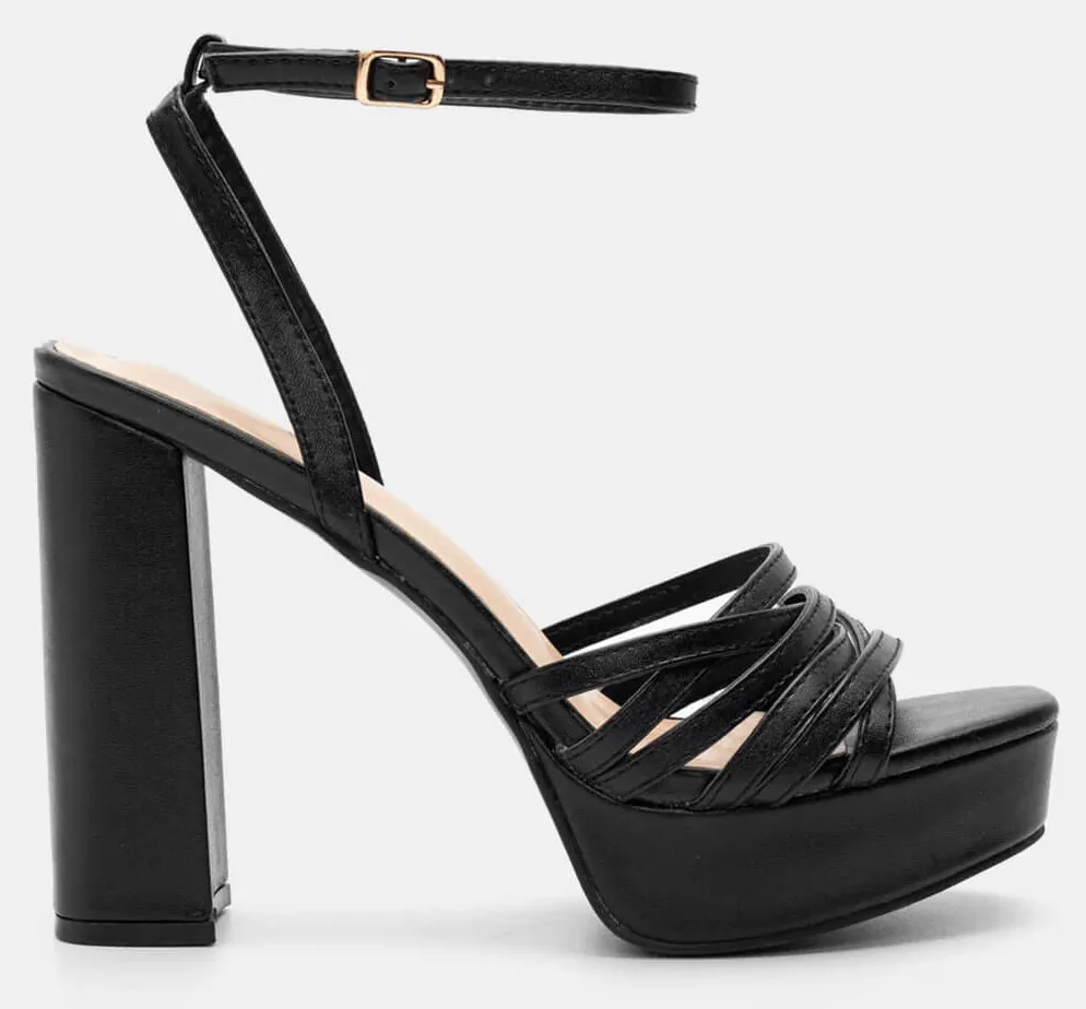 Πέδιλα με Πολλαπλά Λουράκια & Φιάπα - Μαύρο