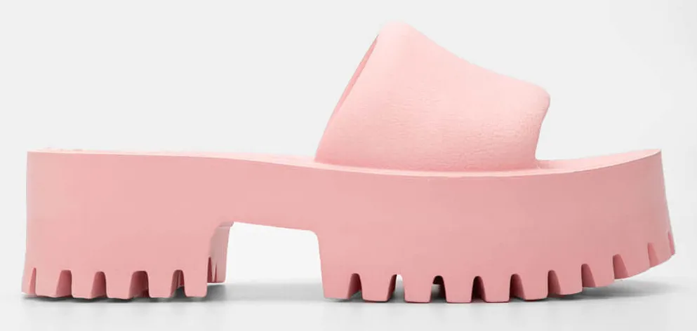 Παντόφλες Platform Μονόχρωμες με Τρακτεροτή Σόλα - Ροζ