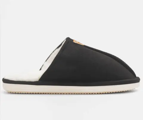 Παντόφλες Γούνινες με Ραφή - Μαύρο