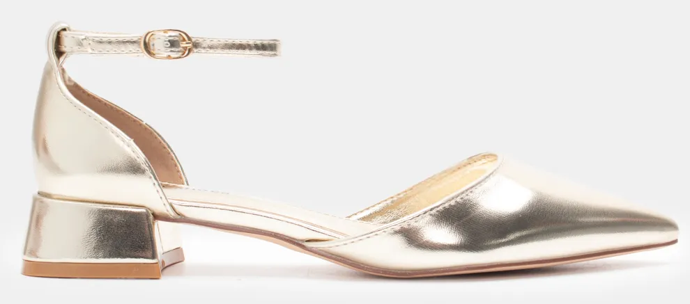 Γόβες Μυτερές με Μπαρέτα - Χρυσό