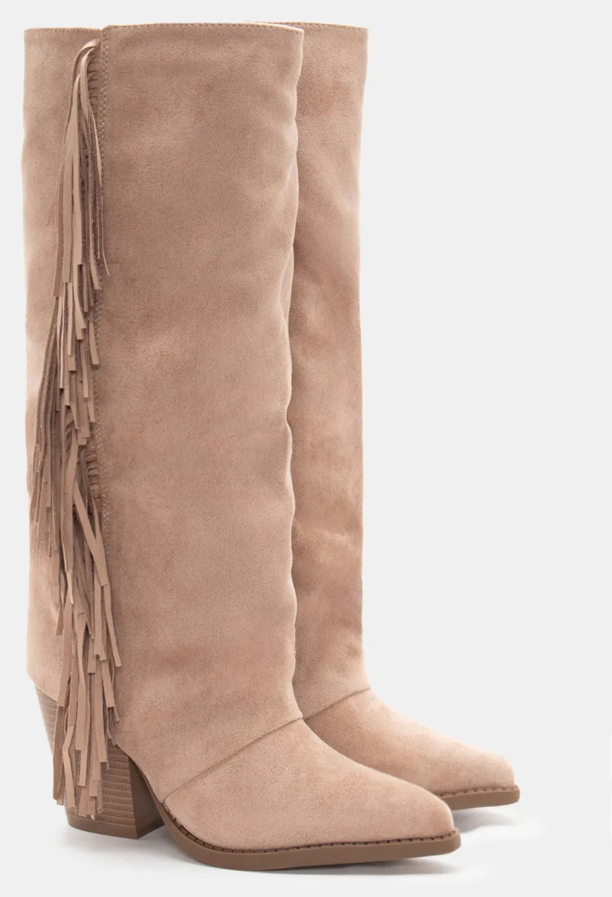 Μπότες Cowboy με Κρόσσια - Μπεζ-Σκούρο