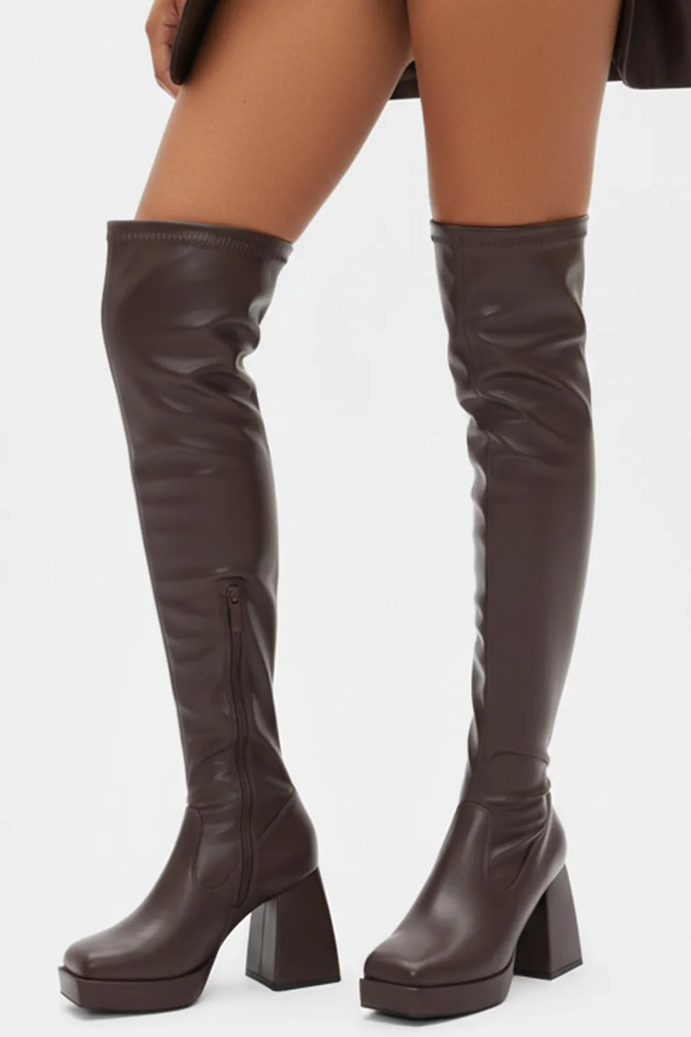 Μπότες Over The Knee με Φιάπα - Καφέ Σκούρο