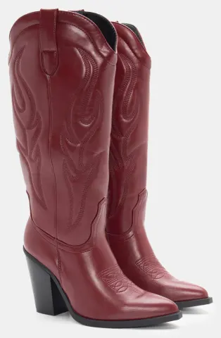 Μπότες Cowboy με Κέντημα - Μπορντό